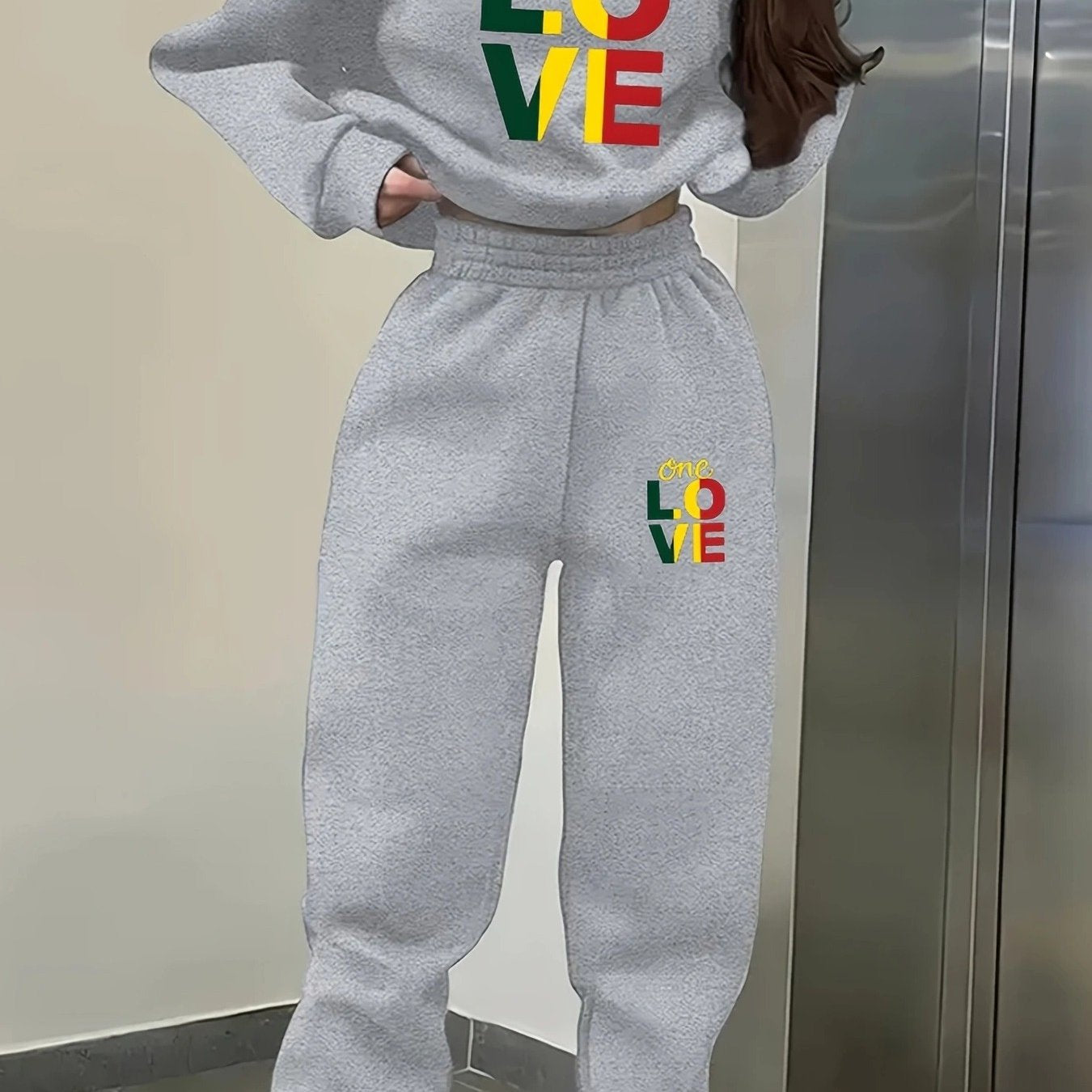 4444L73 Round Neck Sweatshirt Print Two-Piece Set