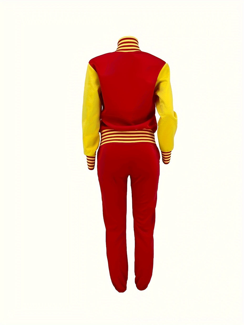 2pcs Women's Casual Crew Neck Varsity Jacket Set & Drawstring Jogger Pants - Smooth Polyester Fabric, 200g/m², Micro Elasticity - Fall/Winter Essentials | Applique Details | Machine Washable