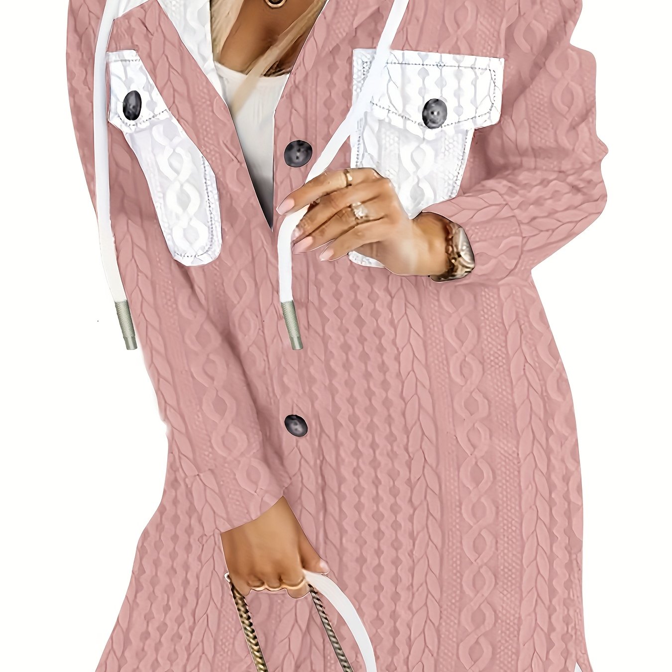 [Stylish Plus Size Jacket] Plus Size Women's Hooded Jacket - Black & White Color Block Winter Coat | Machine Washable, Warm Material, Stylish Outerwear for Cold Weather, Everyday & Formal Events, Fashionconscious Women, Elega