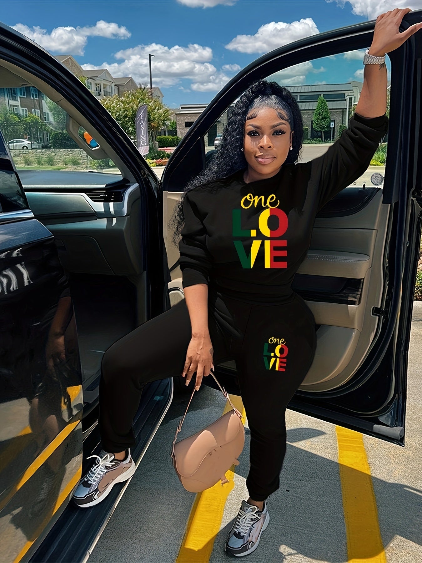 4444L73 Round Neck Sweatshirt Print Two-Piece Set